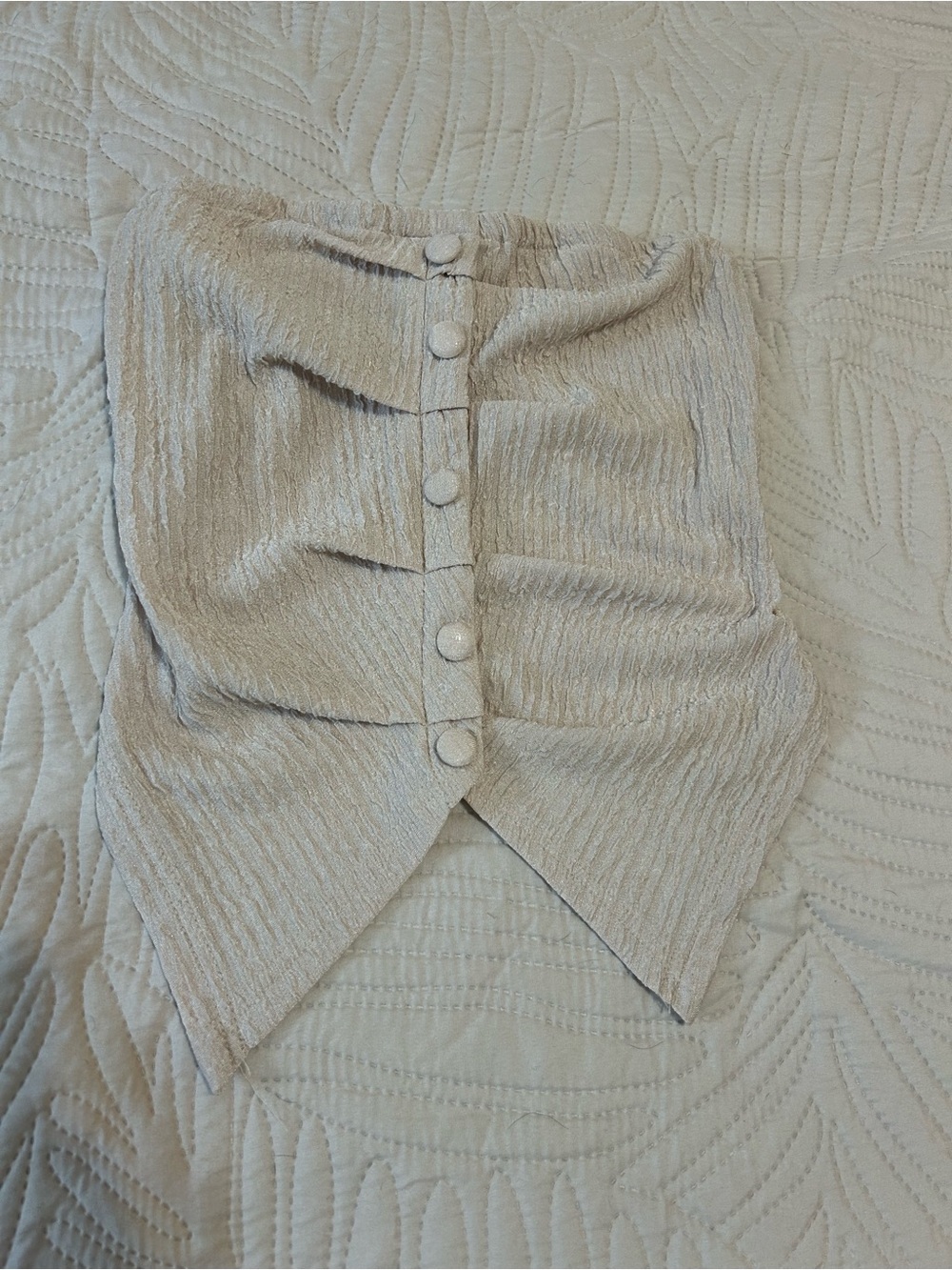 Cream Textured Button-Front Strapless Tube Top